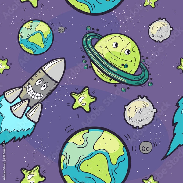 Fototapeta Seamless Pattern Funny Cosmos