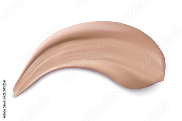 Fototapeta Cosmetic concealer. Realistic brown cream texture for makeup. Cosmetic liquid foundation cream smudge smear strokes. Make up smear isolated on white background. Vector.