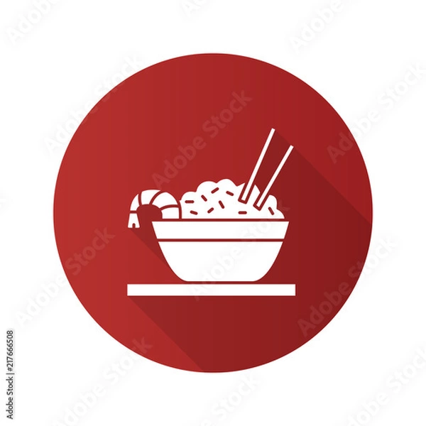 Fototapeta Rice with shrimps flat design long shadow glyph icon