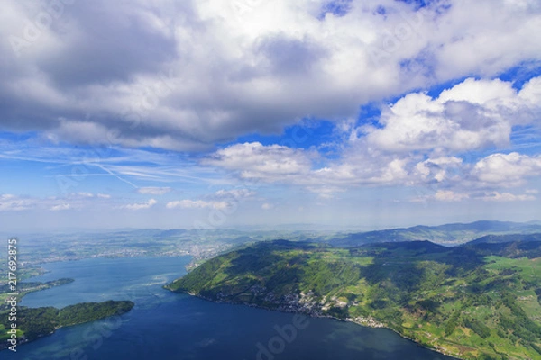 Fototapeta Landscape mountain and lake view from top of Rigi Kulm Luzern Switzerland