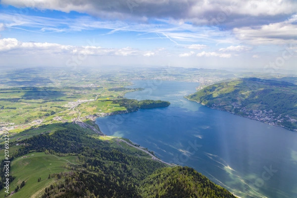 Fototapeta Landscape mountain and lake view from top of Rigi Kulm Luzern Switzerland