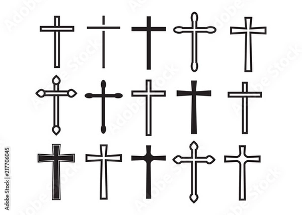 Fototapeta Cross christian. Christian cross icons. line black christian cross