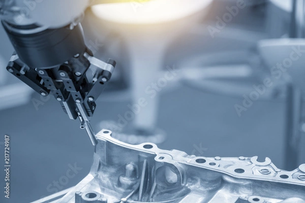 Obraz Robot do produkcji aluminiowych części samochodowych. Koncepcja kontroli jakości części samochodowych.