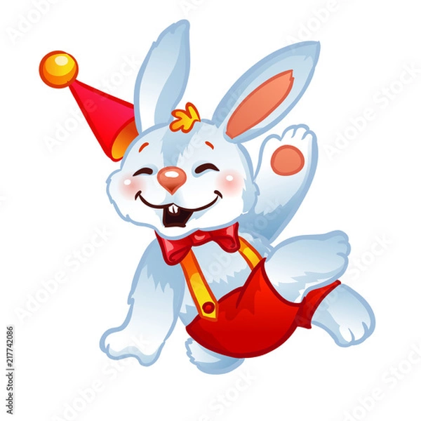Fototapeta Happy rabbit in the cap. Vector illustration isolated on a white background.