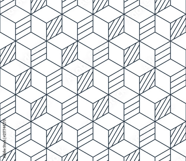 Fototapeta Black line pattern on white, seamless backdrop, minimalistic design