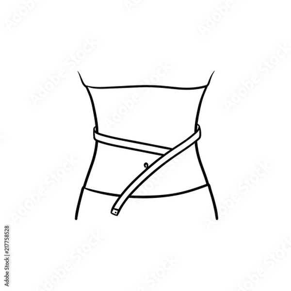 Fototapeta Waist with measuring tape hand drawn outline doodle icon. Diet and workout, weight loss and slim concept. Vector sketch illustration for print, web, mobile and infographics on white background.