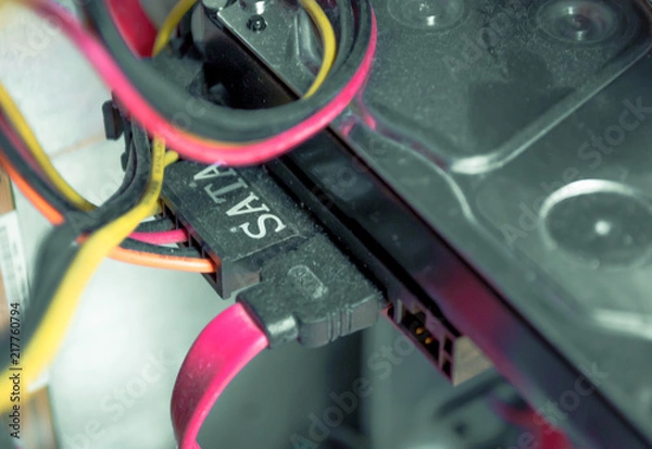 Fototapeta Hard Disk Drive with SATA and Power Cable attached