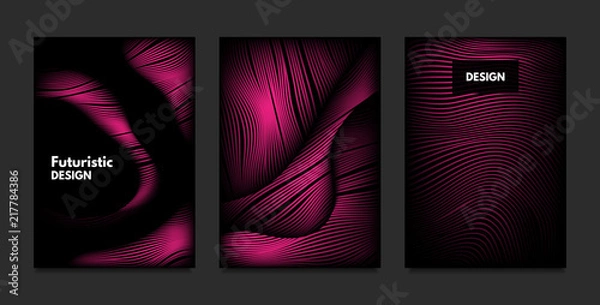 Fototapeta Wave. Abstract Geometry. Cover Design Templates Set with 3d Effect. Vibrant Gradient with Wavy Lines. Trendy Pink Modern Illustration with Distortion. Vector Wave for Brochure, Business, Poster, Book.