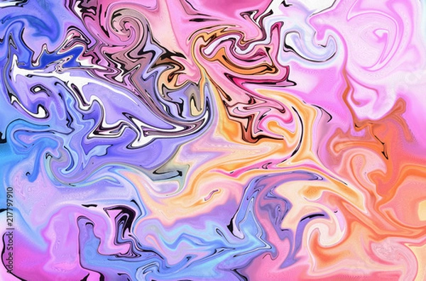 Fototapeta Abstract background in impressionism style. Marble art in liquid painting. Modern fluid artwork. Creative texture. Swirl pattern with marbled elements. Vortex bright design. Fantasy style effect. 