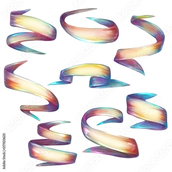 Fototapeta Vector set of colored ribbons on transparent background.