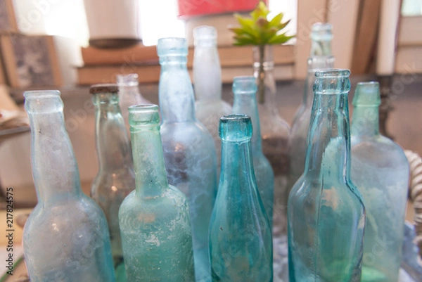 Obraz Teal Glass Bottles