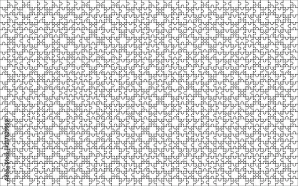 Fototapeta 1000 white puzzles pieces arranged in a 25x40 rectangle shape. Jigsaw Puzzle template ready for print. Cutting guidelines on white