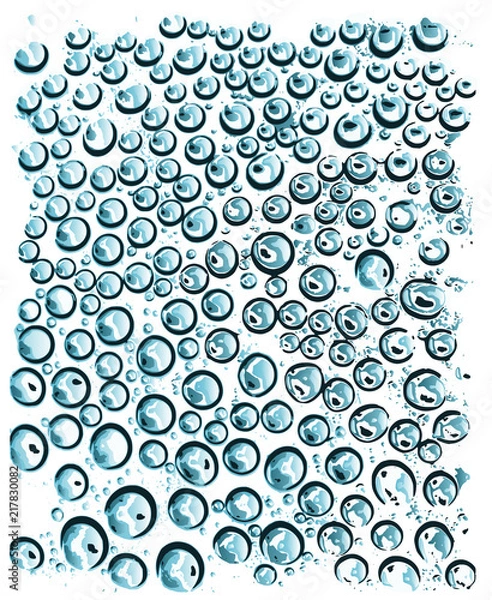 Fototapeta Realistic blue water droplets isolated on the white background Vector illustration