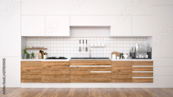 Obraz Modern kitchen interior.3d rendering