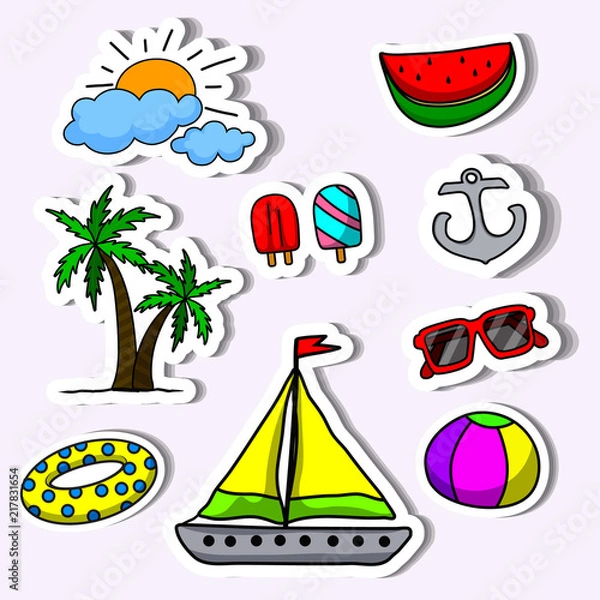 Obraz set summer objects of simple color illustrations