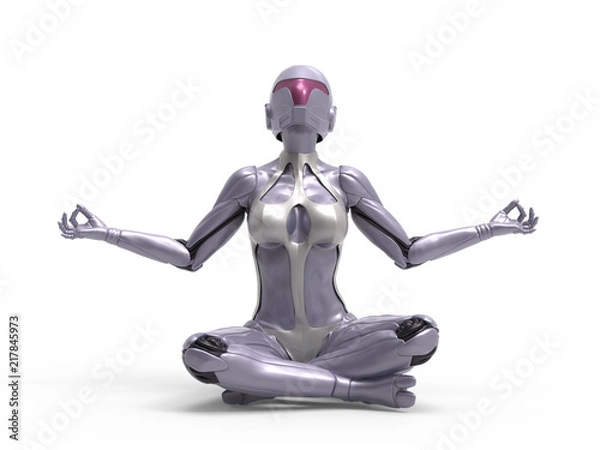 Obraz Robotic Cyber Woman is meditating 3D Rendering
