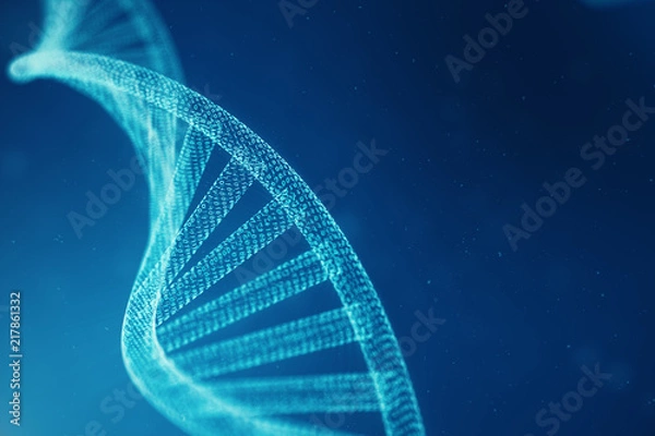 Fototapeta Artifical intelegence DNA molecule. Concept binary code genome. Abstract technology science, concept artifical Dna. 3D illustration