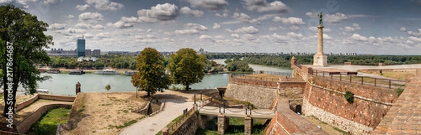 Obraz Kalemegdan fortress and Victor monument Belgrade, Usce Sava and Danube confluence view at sunny summer day