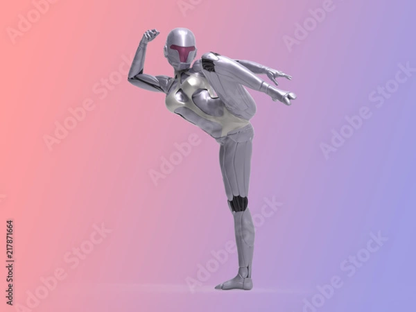 Obraz Robotic Cyber Woman is fighting 3D Rendering