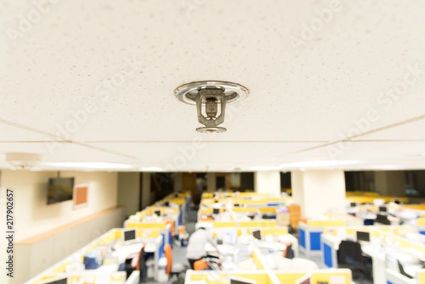 Fototapeta Sprinkler  Fireplace in the office for safety and to reduce damage in case of fire. automatic ceiling Fire Sprinkler in the modern office interior , select focus at Springkler