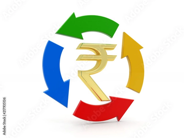 Fototapeta 3D rendering of Recycling arrows with dollar sign. Business Finance Concept