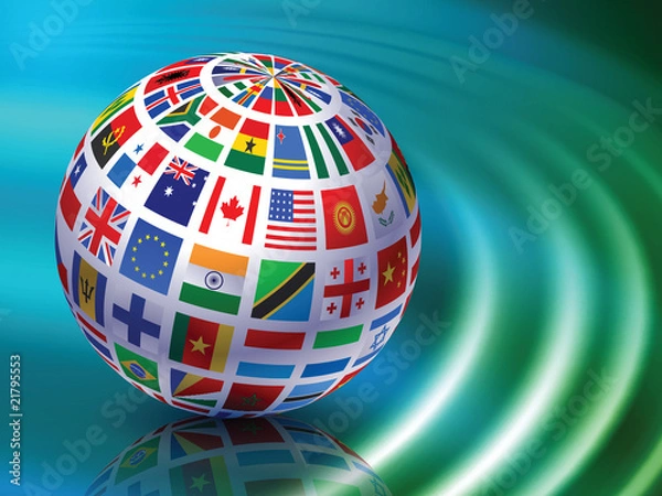 Fototapeta Flag Globe on Abstract Liquid Wave Background