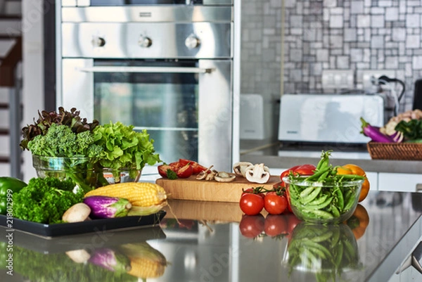 Fototapeta Healthy foods are on the table in the kitchen.