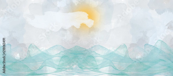 Obraz Abstract picture of the sea, waves, watercolor, hand-painted