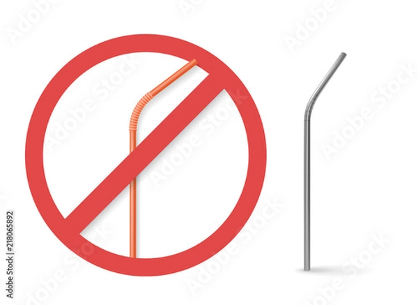 Fototapeta Stalowa słomka do picia wielokrotnego użytku zamiast plastikowej. Zero odpadów. Ekologiczny styl życia. Przestań używać plastiku