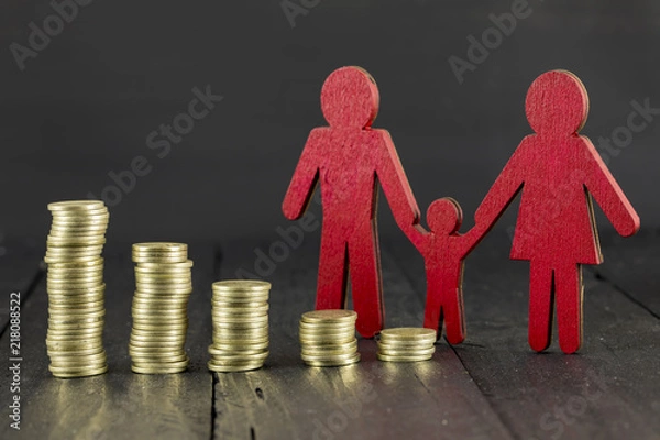 Obraz Paper Family and Stacks of Coins