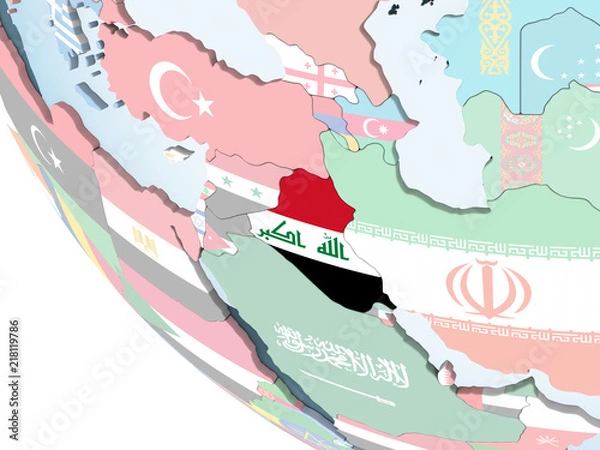 Fototapeta Iraq with flag on globe