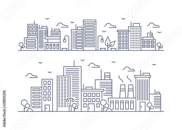 Obraz Vector Illustration : Thin line City landscape
