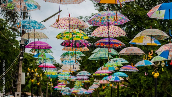 Obraz Decorative fashion colorful umbrellas on the sky background