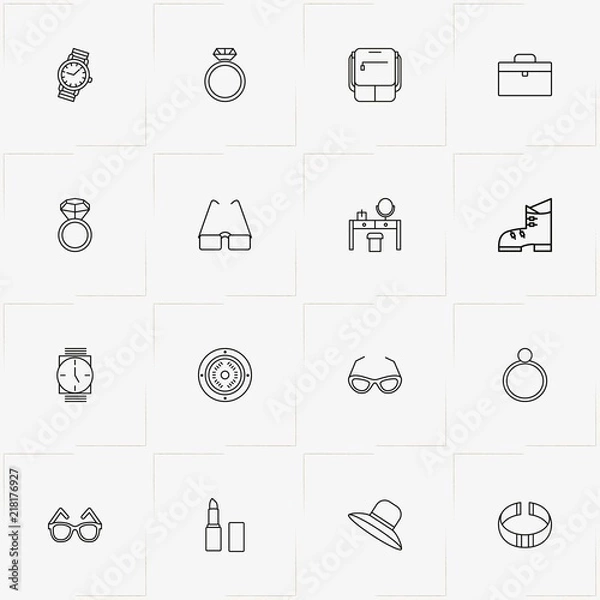 Fototapeta Fashion line icon set with dresser, case and lipstick