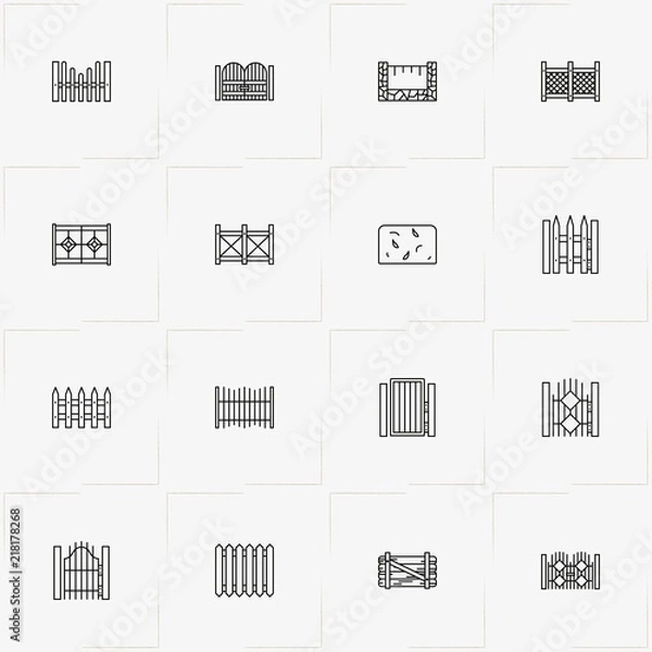 Fototapeta Fences And Wickets line icon set with wicket, fence and gate