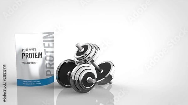 Obraz 袋プロテインとダンベル　右コピースペース