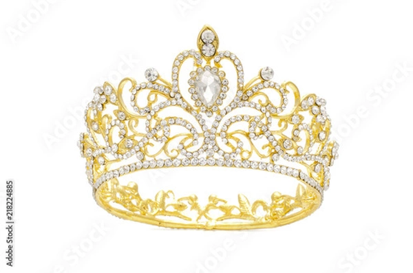 Fototapeta złota korona z diamentami na białym tle