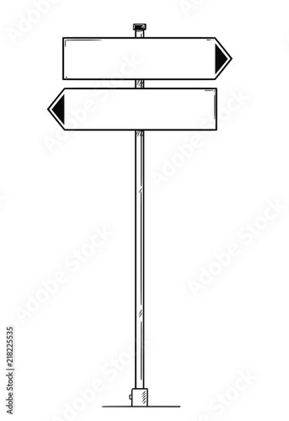 Fototapeta Vector artistic pen and ink drawing of left and right pointing arrow sign with blank or white areas for your text.