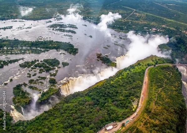 Fototapeta Aerial picture of the famous Victoria Falls between Zambia and Zimbabwe