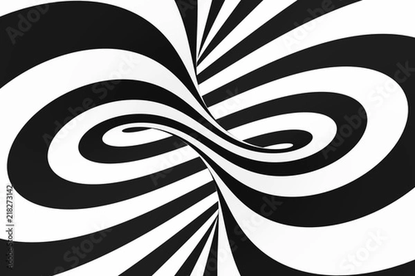 Fototapeta Black and white spiral tunnel. Striped twisted hypnotic optical illusion. Abstract background.