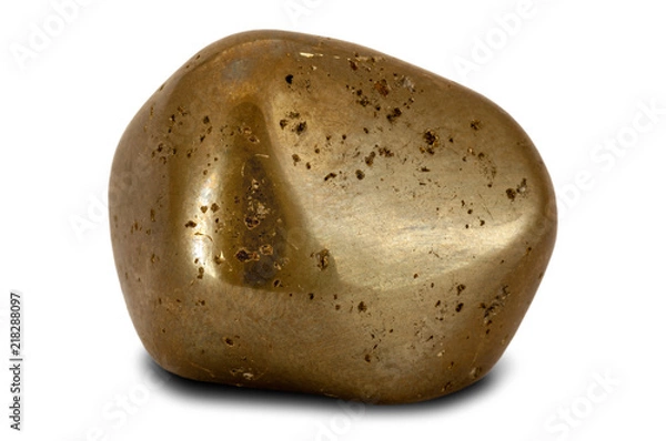 Fototapeta Golden color shiny pyrite stone isolated on white background 