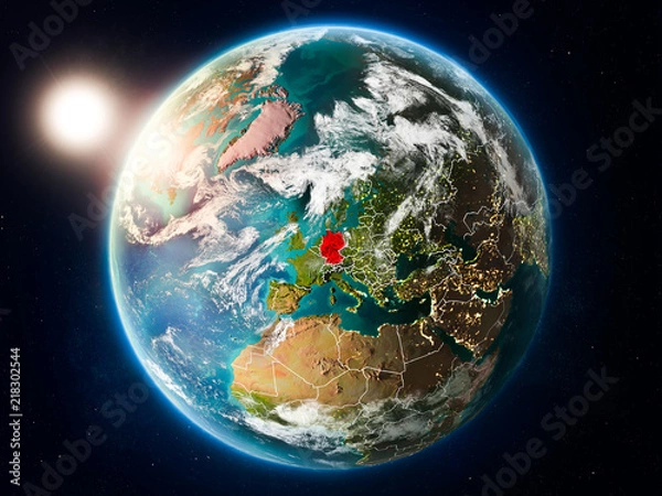 Fototapeta Germany with sunset from space