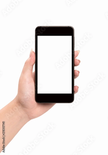 Obraz Woman hand holding  smartphone isolated on white background.