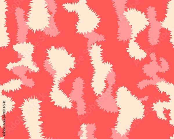 Fototapeta Abstract seamless colorful pointed camouflage pattern on red background