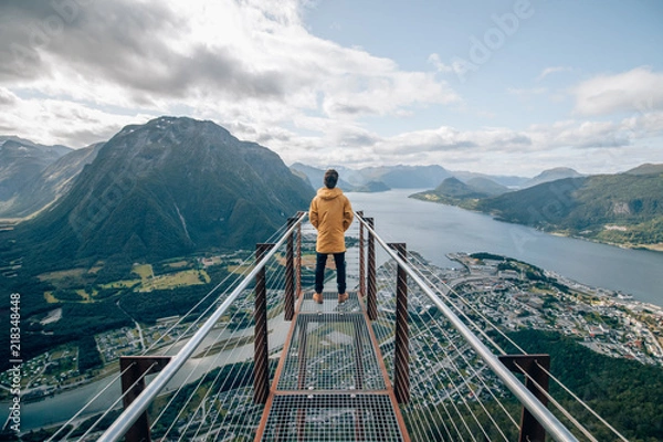 Fototapeta A look-out bridge in norway