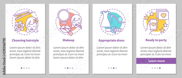 Fototapeta Getting ready for party onboarding mobile app page screen with l