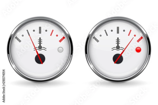Fototapeta Temperature car gauges. Low and high temperature. Devices with chrome frame