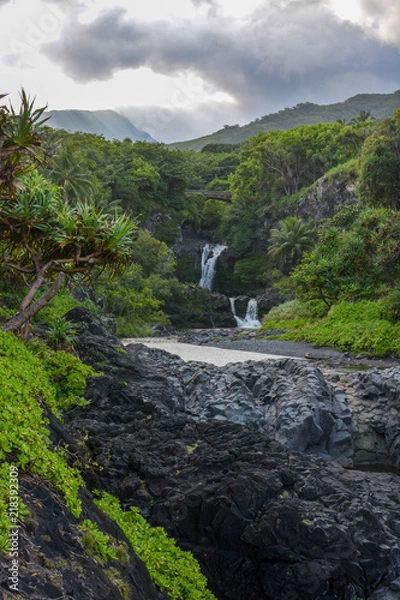 Fototapeta Seven Sacred Pools waterfall on the road to Hana. These waterfalls are located on the tropical island of Maui, Hawaii.