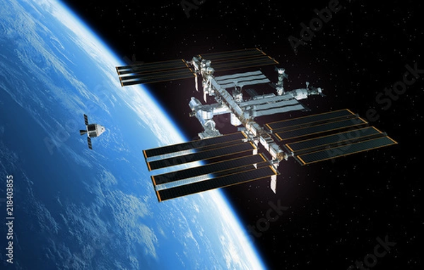 Fototapeta Spaceship Is Preparing To Dock With International Space Station