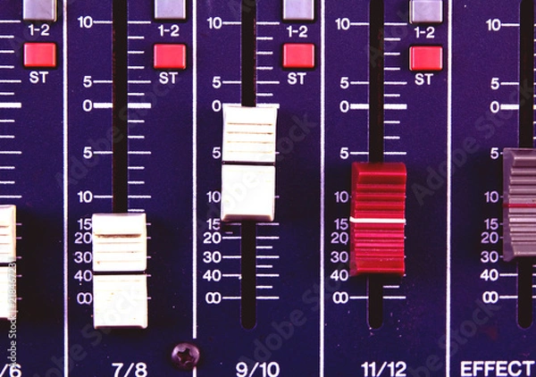 Fototapeta Volume control of the soundboard in the control room and voice recorder.